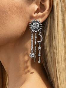 2pcs/Set Bohemian Geometric Asymmetric Star Moon Sun Fashion Earrings, Luxurious Elegant Casual, Party, Holiday, Couple Date, Women's Festival Versatile Jewelry Gift - Earring - View 4