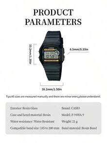 Casio 卡西欧男女通用电子表 - 防水表带，具备日历、闹钟和秒表功能。复古学生风方形腕表。橡胶表带。运动时尚。适合日常佩戴。新年、圣诞节、圣诞礼物。 - 黃色黑色 - 查看 7