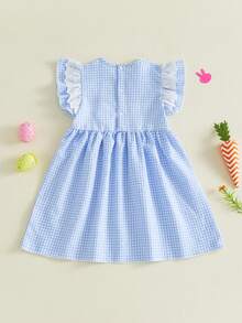 Toddler Girl Easter Outfit Baby Girls Bunny Egg Chick Cross Plaid Princess Dress Cute Spring Summer Kids Clothes - 藍色 - 查看 2