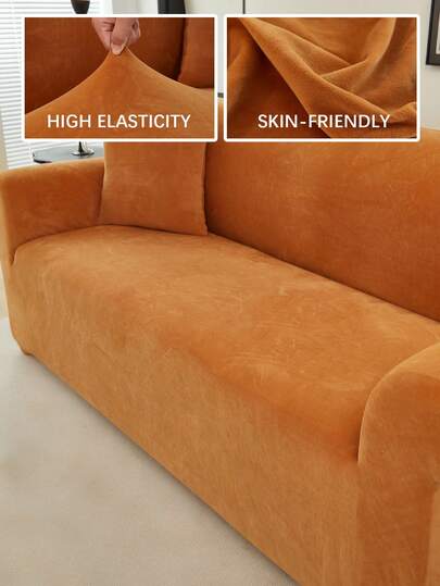 1pc Solid Color Ultra-Soft Stretch Full Coverage Sofa Cover, Modern Style Polyester Fabric, Dirt-Resistant & Non-Slip, Easy To Remove And Wash, Suitable For All Seasons, Great For Living Room Decor