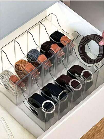 1pc Transparent Multi-Compartment Acrylic Belt Display Holder, Unisex Belt Storage Box For Retail Store Countertop Display