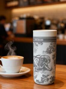 Dior Jungle Collection Limited Edition Mug Gift Set - 400ml Stainless Steel Vacuum Insulated Travel Mug, Decorated With Elephant Print, Luxury Thermal Cup, Suitable For Office, Travel, Gym And Daily Commute - Black - View 2