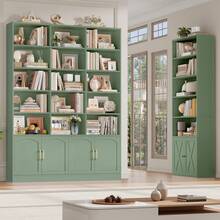 209cm Bookcase Tall Bookshelf With Doors 7-Tier Living Room Bookcase And Shelving Unit Free Standing Display Rack With 15 Open Compartments 209x150x23.7cm Green - Green - View 6