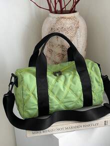 1pc New Women Handbag - Rhombus Casual Large Capacity Bag - Young Outdoor Tote Bag - Green - View 9