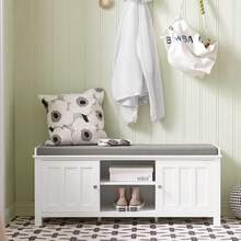 SoBuy Banc à chaussures avec rangement pour entrée, avec 2 placards et éères, placard en bois blanc, coussin confortable de 4, charge maximale 150 kg, L105xP35xH43, montage facile, FSR35- - 1 - Voir 2