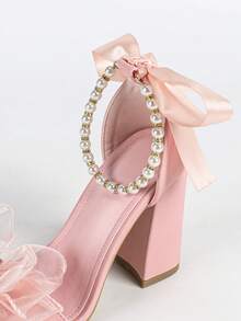 Giày cao gót quai ngang đính nơ ngọc trai giả dành cho nữ - Hồng - Xem 7
