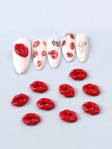 10PCS Sexy Red Lips Nail Art Metal Charms,Valentine's Day Cool And Cute DIY NailDecoration Nails Nail Supplies - Red - View 1