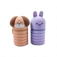 1/2/5pcs Foldable Cartoon Silicone Pencil Case, Heart-Shaped Cat, Dog, Bear, Soft Expandable Pencil Pouch, 2 Styles: Straight Tube, Foldable - Multicolor - View 8