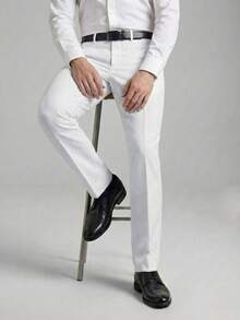 Men's 2-Piece Set - Men's Tailored Slim Fit Executive Polyester Dress Pants, Classic Formal, Lightweight And Stylish. - Trắng và Trắng - Xem 8