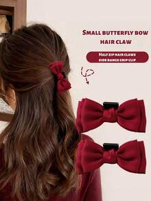 2pcs Women's Fashionable And Sweet Small Bow Clip, Red And Black Bow Clip, Half Tied Hair At The Back Of The Head, Hair Claws, Bangs, Side Clip Clip, Hair Clip, Headband, Hair Accessory