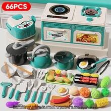 33件/44件/66件/76件儿童厨房玩具套装，适合男孩和女孩，包含烹饪用具、迷你炉灶、电饭煲、水果、搅拌器、炒菜器、切菜器和音乐餐具。
