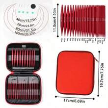 13 Sizes Interchangeable Circular Knitting Needle Set With Case - Ergonomic Aluminum Double-Pointed Needles, Color-Coded And Labeled, Lightweight And Durable, Suitable For Knitting, Crocheting, Weaving - Great For Beginners And Experienced Crafters - Red - View 7