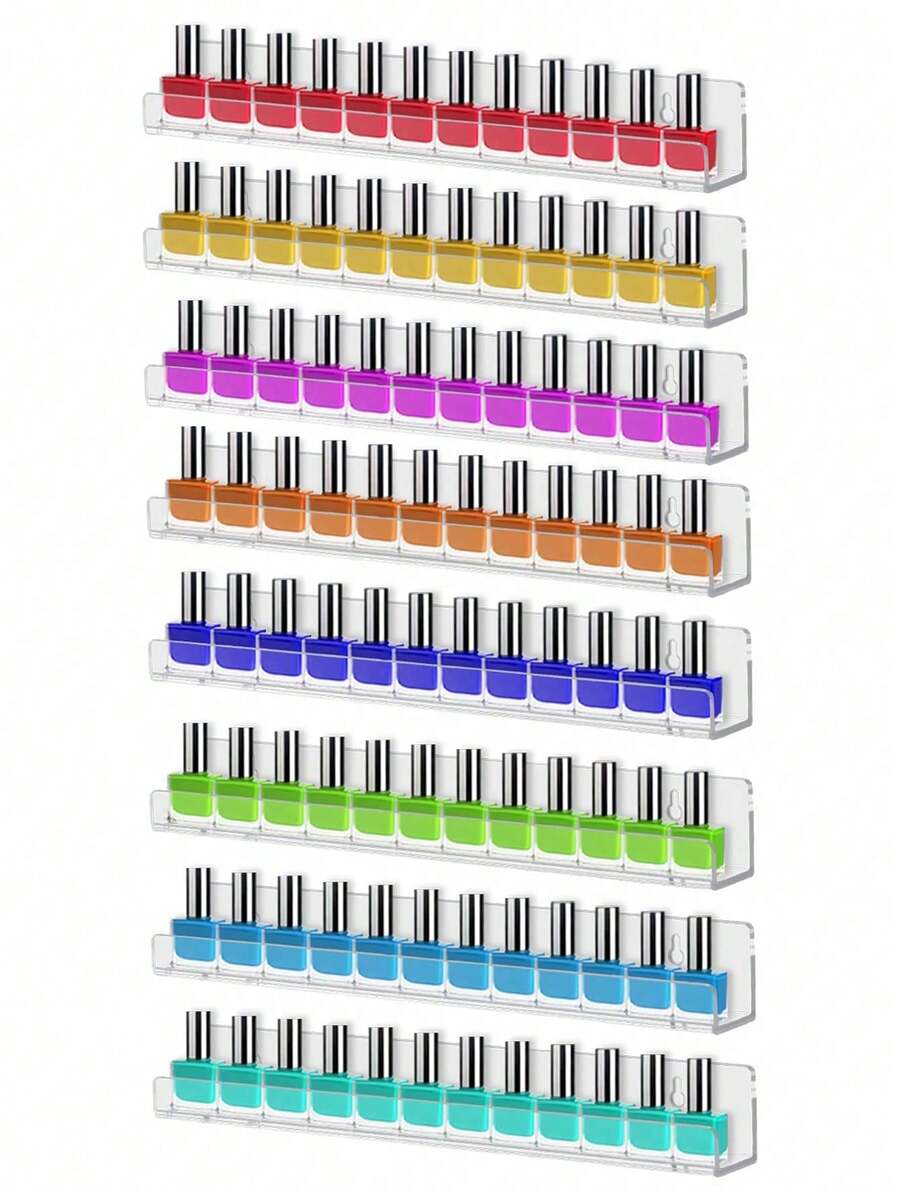 15-Inch 8-Tier Transparent Acrylic Nail Polish Rack, Can Hold 66-90 Bottles, Multi-Purpose Acrylic Floating Organizer - Clear - View 1