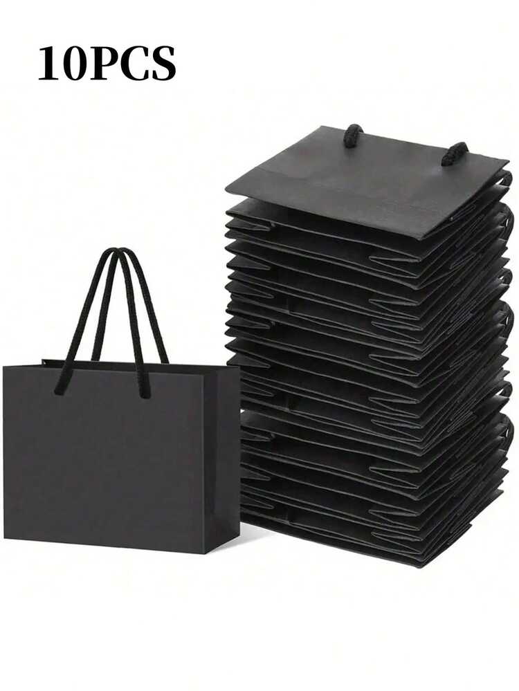 10pcs Black Kraft Paper Bags With Handles, Black Gift Bags, Solid Color Gift Bags, Small Portable Shopping Bags Suitable For Boutiques, Weddings, Baby Showers, Birthday Parties, Gift Bags, Bridesmaid Bags, Mother's Day, Graduation - Multicolor - View 11