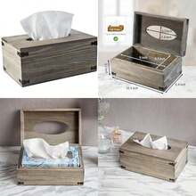MyGift Funda para caja de pañuelos, hecha de madera en color gris con acabado rústico, tiene tapa con bisagras(Gris) - Multicolor - Ver 1