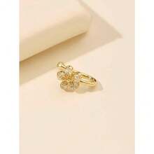 1pc Gold Rhinestone Flower U-Shaped Nose Clip, Piercing-Free Nose Ring For Women, Daily Wear - 金色 - 查看 4