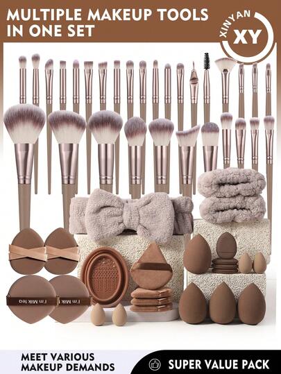 54 PIEZAS Juego de herramientas de maquillaje combinado, Pincel de sombra de ojos y pincel de cejas y pincel básico y pincel de maquillaje en polvo y pincel de rubor y pincel de corrector y pincel iluminador Pelo sintético ultra suave avanzado para maquillaje facial diario, regalos, pinceles de maquillaje profesionales, juego de maquillaje completo