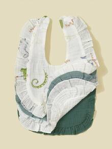 5pcs/Pack Soft & Comfortable Plain Fabric Cute Cartoon Bear Head Ruffled Baby Bibs - Multicolor - View 6