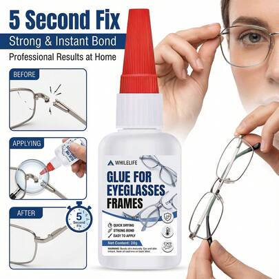 WHILELIFE Eyeglass Frame Repair Glue - Repair Damaged Eyeglass Frames | Quick Drying Strong And Durable Adhesive, Easy To Apply 20g Eyeglass Glue