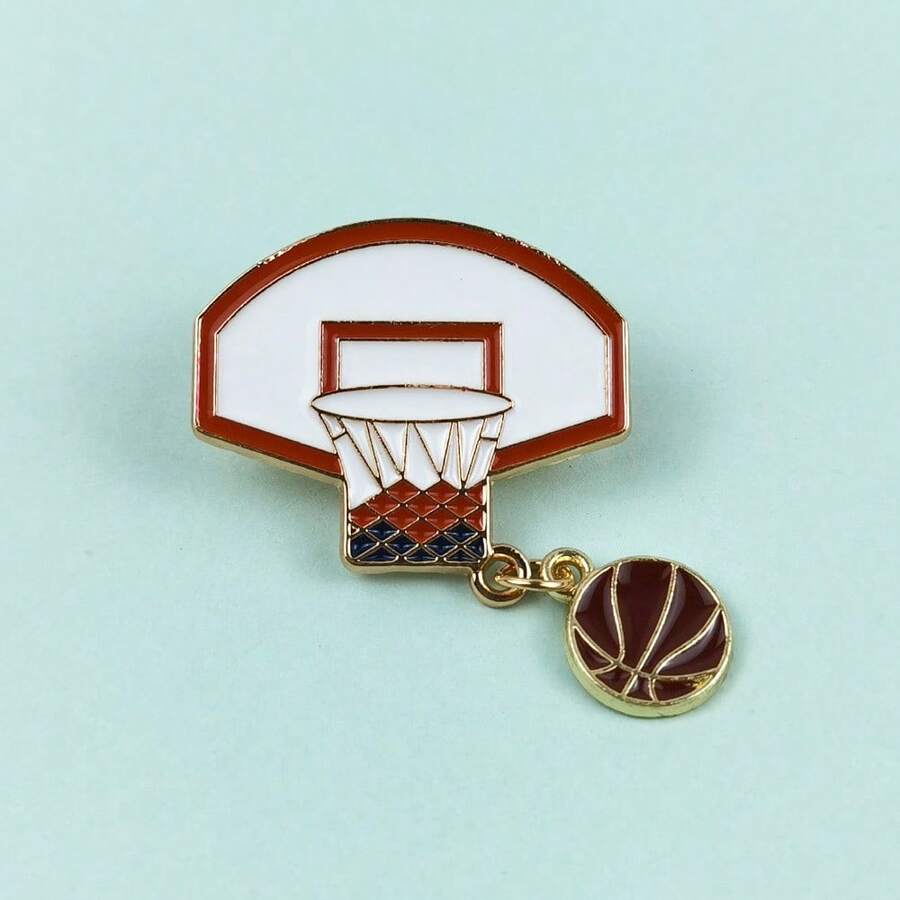 Cartoon Personality Basketball Hoop Metal Brooch, Ins Creative Basketball-Shaped Men's Bag Accessory Badge - XZ4129 - View 1