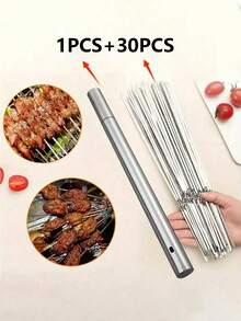 20pcs 304 Stainless Steel Barbecue Skewers, Includes 1 Cylindrical Storage Box, Suitable For Grilling, Camping, Forks, Small Tools, Family Gatherings, Outdoor Camping, Picnics, Cooking, Barbecue Tools, Accessories, Commercial Barbecue Skewers, Children's Parties, Suitable For Household And Commercial Use - Multicolor - View 16
