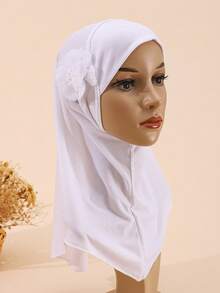 1pc Children/Girls Floral Fabric Hijab, Middle Eastern Muslim Arabic Cute Elegant Breathable Adjustable, Suitable For All Seasons Gift - Multicolor - View 9