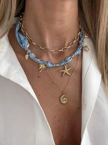 3件套波西米亚风贝壳海龟吊坠丝巾项链，优雅时尚，适合度假、休闲、派对、约会、女士节日生日等场合，百搭饰品礼品。 - 項鍊 - 查看 2