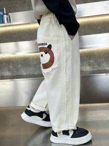 Quần jean denim in hình hoạt hình cho bé trai/trẻ nhỏ, kiểu dáng thường ngày, mùa xuân. - trắng - Xem 6