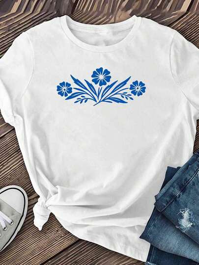 1 camisa vintage de Corning con estampado de vajilla, camisa vintage de Corning con estampado de vajilla azul acian, cocina vintage de mamá, camiseta de algodón holgada para mujer con estampado floral azul - camiseta suave, transpirable, de cuello redondo y corte holgado, camiseta de algodón cómoda para uso diario informal.