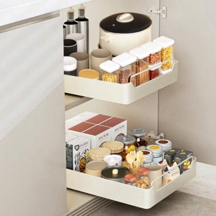 Organizador de gabinete extraíble fijo con nanopelícula adhesiva estantes deslizantes para despensa Organizador Bajo Fregadero organizador de cajones extensible 1 Pieza (Anchura 25cm) - Anchura 25cm - Ver 1