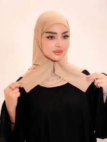 1pc Hijab Cap For Women, Middle Eastern/Arabic/Dubai/Turkish Muslim, Solid Color Classic Minimalist Fashion Casual Elegant Modest, Soft Modal Silk Blend Fabric, Comfortable Long Brim 2-In-1 Hijab Turban, Suitable For Daily Life, Festivals, Gatherings, Worship