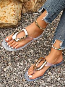 Summer New Fashion Casual Flat Sandals, Comfortable Beach Slippers For Women, French Romantic Retro Classic Simple Casual Slide Sandals, Exquisite Luxurious Atmosphere For Roman Holiday, Beach Party, Round Toe Flat Women Sandals, Italian Palace Style Sweet Cute Literary Elegant High-End Comfortable And Breathable Lightweight Open Toe Flat Beach Sandals, Forest Style Vacation Lightweight Comfortable Casual Sandals - Clear - View 3