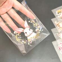 100pcs Easter Bunny & Flower Pattern Gift Bags, Cute Rabbit & Spring Flower Design Transparent Self-Adhesive Packaging Bags, 4 Different Patterns Mixed - Suitable For Easter And Themed Party Gifts Packaging And Other Occasions - Multicolor - View 6