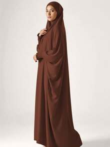 一件式穆斯林头巾和长袍，宽松长袍，袖子采用弹性设计，私密性高，优质穆斯林女性祈祷头巾，伊斯兰服饰头巾 - 彩色 - 查看 18