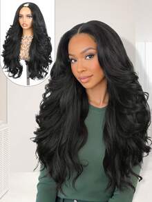 U/V 分体式 Yaki 卷曲波浪假发，女士水波纹 U 型分体式合成假发，半头假发，耐热夹式半头假发 - 彩色 - 查看 3