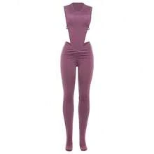 Street Fashion Vacation Party Casual Women's Clothing Solid Color Sexy Hollow Waist Slim High Waist Tight Backless Jumpsuit - 紫色 - 查看 5
