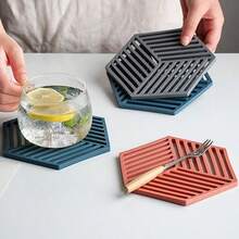 4pcs/8pcs Nordic Hexagon Heat Resistant Placemats, Anti-Scald Bowl Pads, Personalized Silicone Pot Holders - Multicolor - View 1