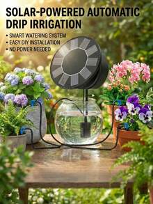 Solar Powered Automatic Drip Irrigation Kit 1500mAh Battery Timed Self Watering System IP65 Waterproof Supports 10 Potted Plants For Balcony Garden Vegetable Patch Hanging Baskets - 黑色 - 查看 1