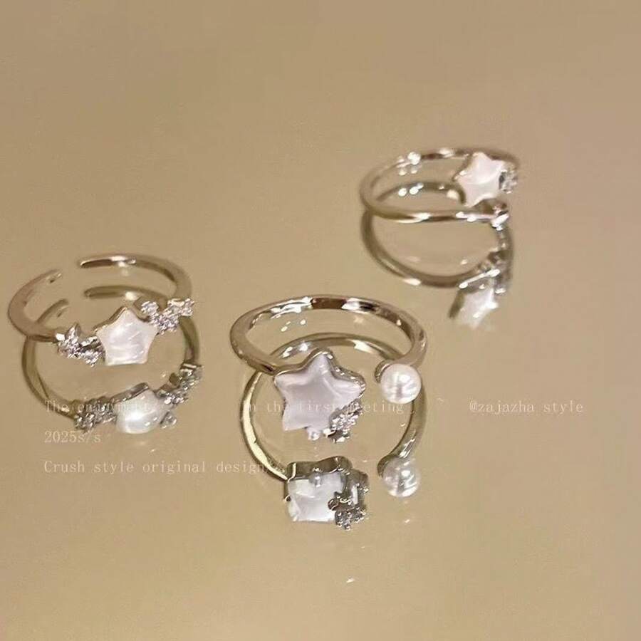 Star Pearl Open Ring For Women 2025 New High-End Index Finger Ring Niche Fashion Personality Adjustable Ring - M173 [Nhẫn ngọc trai sao] - Xem 1