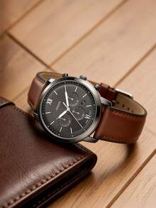 Fossil Neutra Men's Chronograph Watch, Grey Dial, Brown Leather Strap, Model FS5512 - Black - View 2