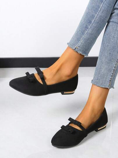 2026 Summer New Pointed Toe Flat Shoes Women Bow Tie Loafers Plus Size Casual Shoes