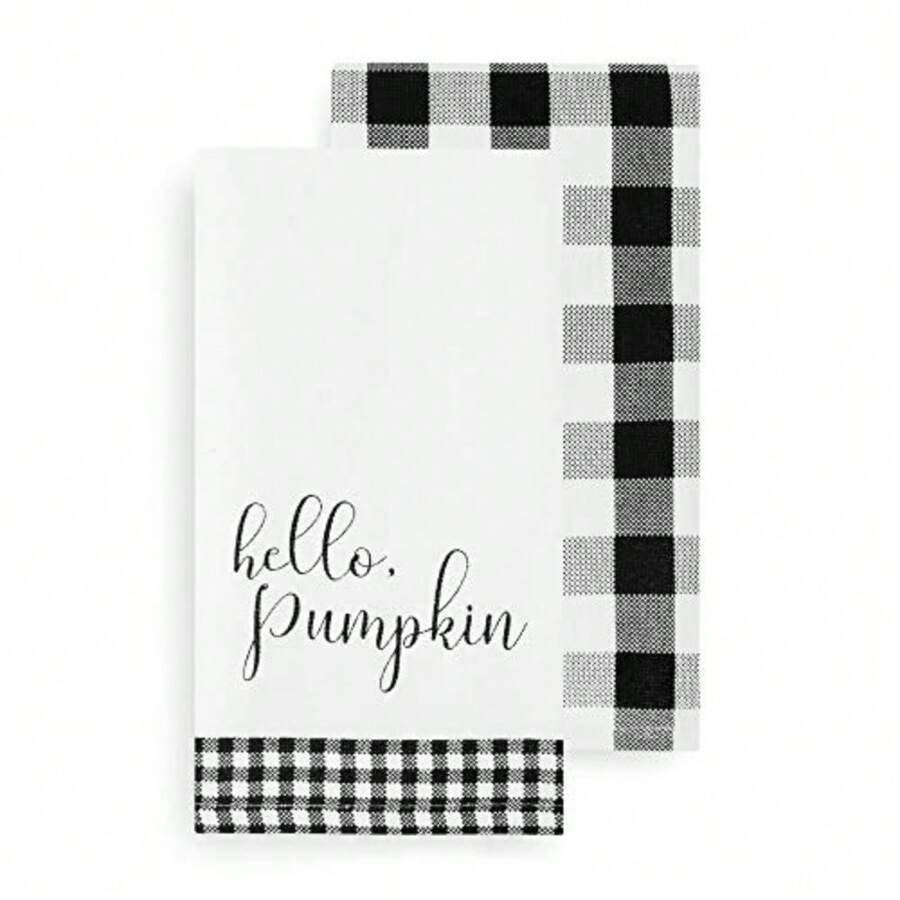 CYPNElrene Home Fashions Farmhouse Living Fall Hello Pumpkin and Check Juego de Toallas de Cocina 18 x 28 Pulgadas Negro/BlancoFashion - 227017914 - Ver 1