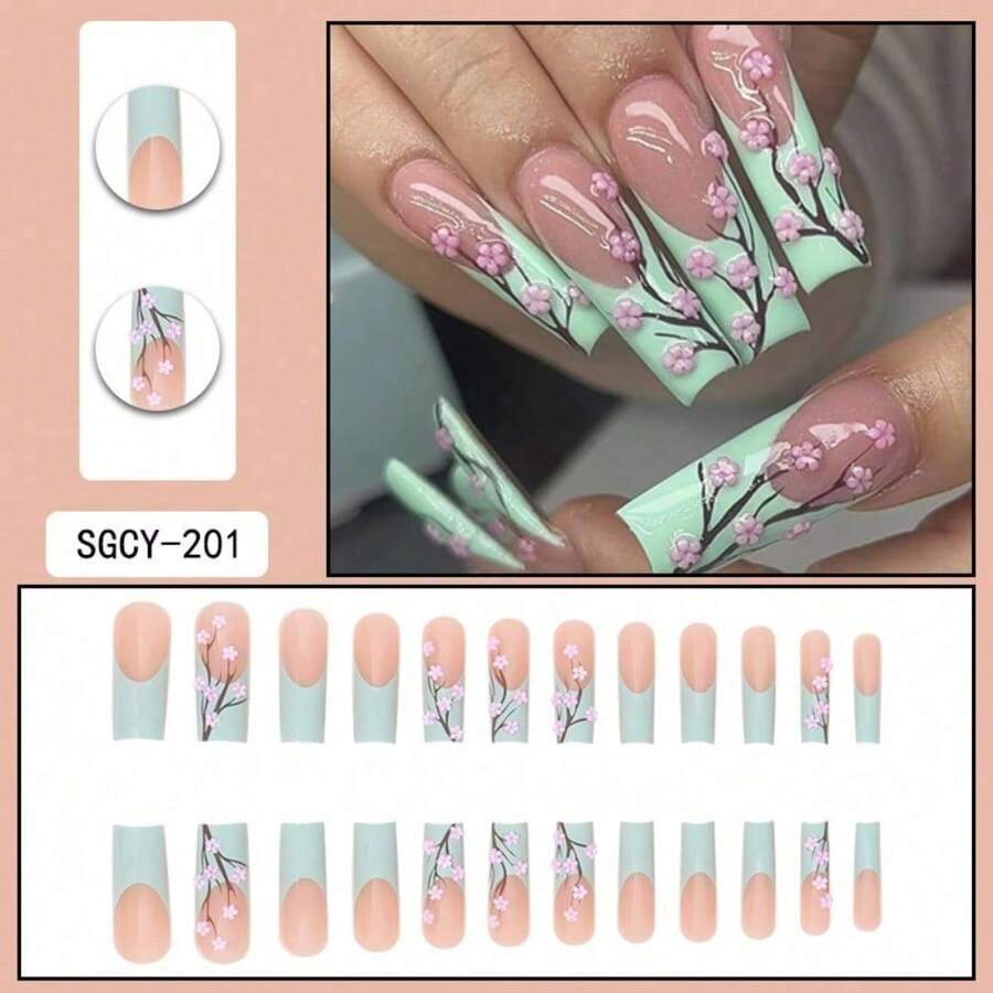 Water Pipe Pattern Floral French Manicure Nail Tips, 24 Pieces Per Pack, Nail Stickers. - SGCY-201 - View 1