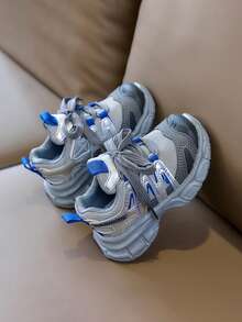 1双儿童透气网面运动鞋，男童厚底缓震休闲鞋，女童时尚软底防滑厚底运动鞋，幼儿学步鞋 - 銀色 - 查看 4