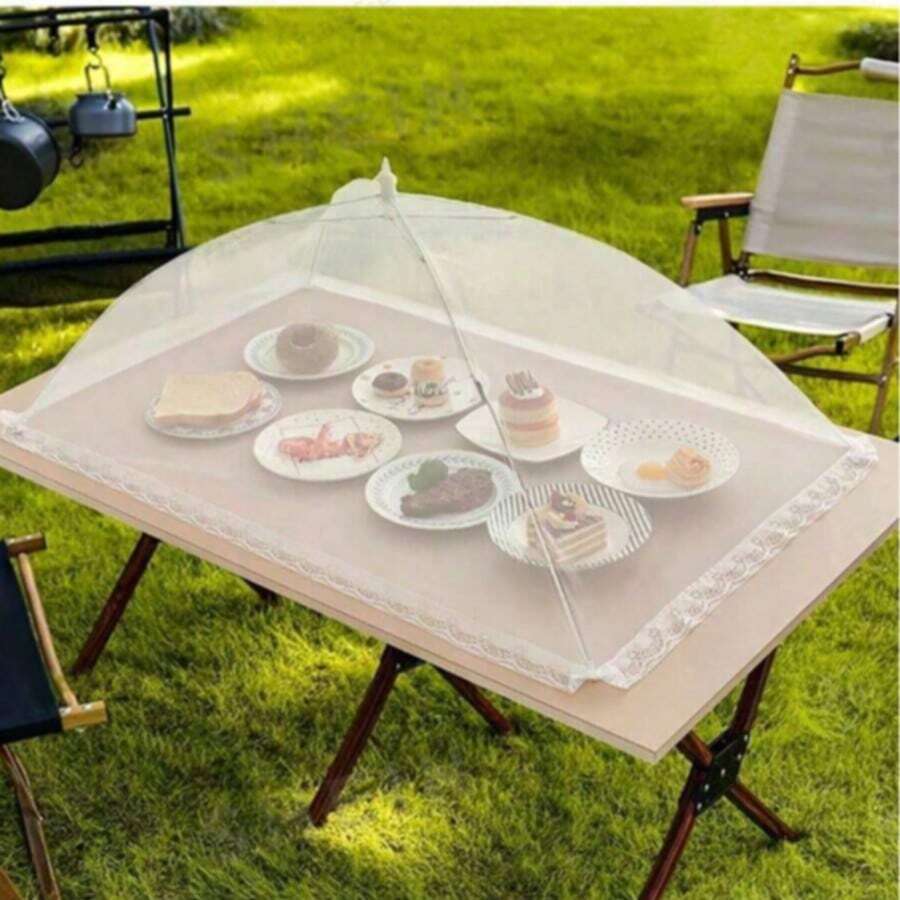 1件装白色可折叠防虫/防蚊虫食物罩 - 可拆卸可水洗网状蔬菜桌罩，适用于露营/餐厅