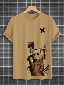 Men's Streetwear Premium Cotton T-Shirt Good Person Man Cardboard Box Boy Cartoon Bag - 米色 - 查看 3