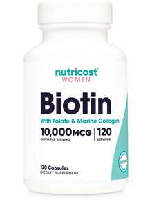 Nutricost Biotin For Women 10,000mcg 120 Capsules - With Folate & Collagen, Gluten Free & Non-GMO - 120抽 - 查看 1