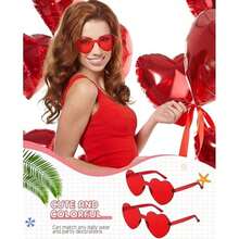 1/6/12/20 Pcs Heart-Shaped Glasses, Candy Color Frameless Funny Heart Glasses, Unisex, Party Favor, Back To School, Valentine's Day - Đỏ - Xem 3