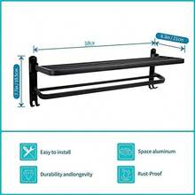 ANNA TOSANI Accesorios de Bao, Estante de Toallas Plegable de Pared, Toallero de Acero Inoxidable Negro, 58cm con Barras y Ganchos, Ideal para Bao y Cocina - como se muestra en la figura - Ver 8