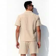 2 piezas Conjunto de camisa de Verano para hombre, Estilo caballero vintage casual, cómodo y versátil - Caqui - Ver 5